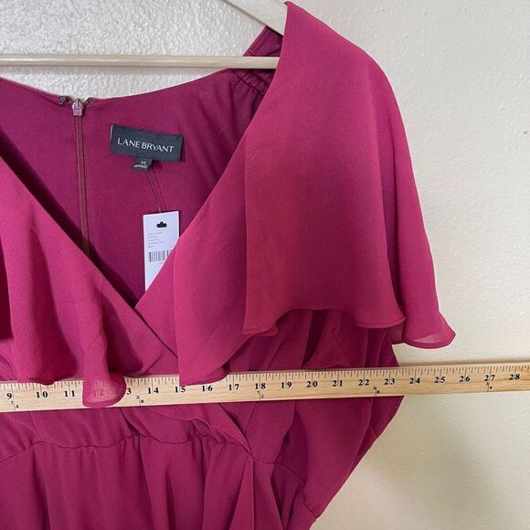 Lane Bryant Dress Womens 22 Maroon V-Neck Ruffled Sleeveless Solid - Picture 13 of 13